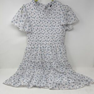 Zunie White and Blue Floral Kids Dress